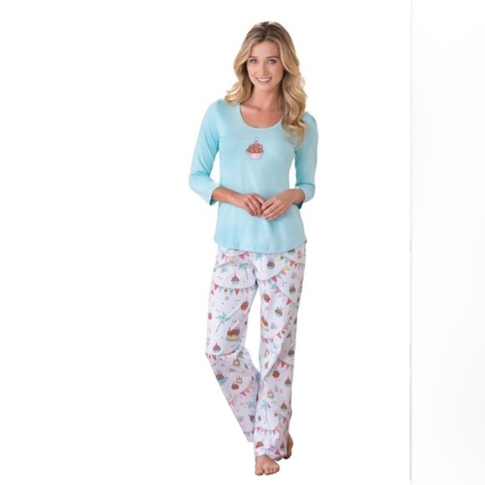PajamaGram Happy Birthday Cupcake Candles & Pinwheels 2 piece Cotton Pajama Set